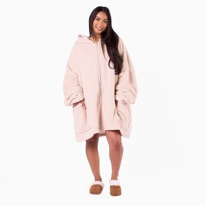 Cozy Cream Oversized Zip Up Sherpa Fleece Women's Blanket Sweatshirt